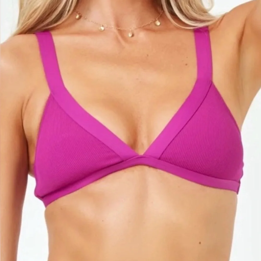 L*Space Berry Farrah Ribbed Bikini Swimsuit Top Size Small